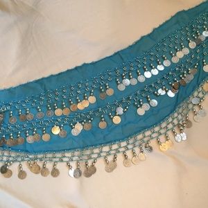 Blue belly dance hip scarf